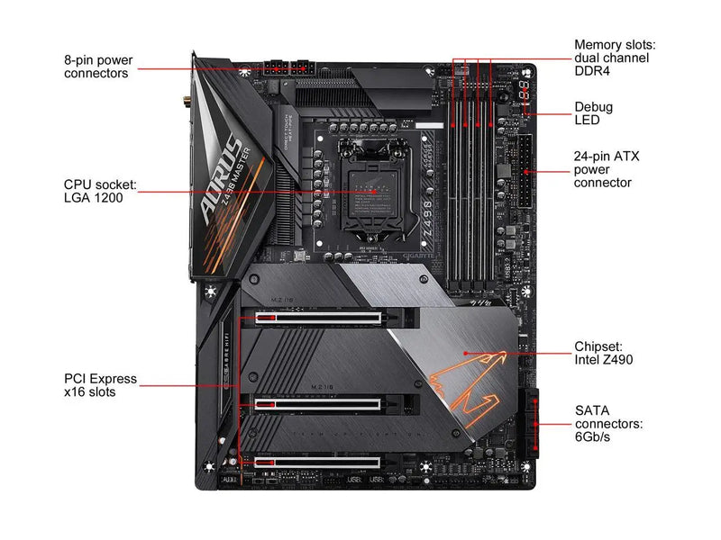 Gigabyte-Z490 Aorus Master Motherboard, LGA 1200, Intel Z490, ATX, Motherboard com Triple M.2, SATA 6Gb, WiFi 6, Desktop, Novo