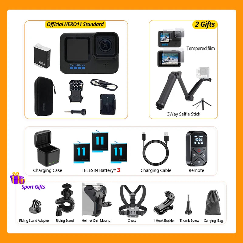 GoPro HERO 11 Black preto esporte ação câmera 27mp fotos gp2 5.3k60 2.7k240 gopro 11 esportes câmera à prova dhyperágua hypersmooth 5.0 hero11