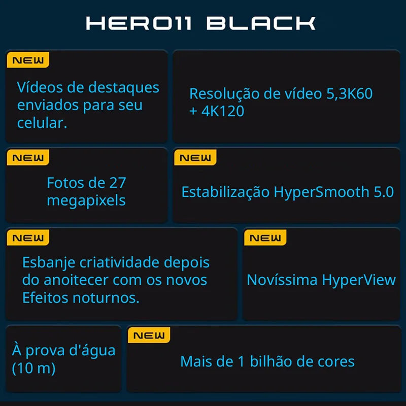 GoPro HERO 11 Black preto esporte ação câmera 27mp fotos gp2 5.3k60 2.7k240 gopro 11 esportes câmera à prova dhyperágua hypersmooth 5.0 hero11