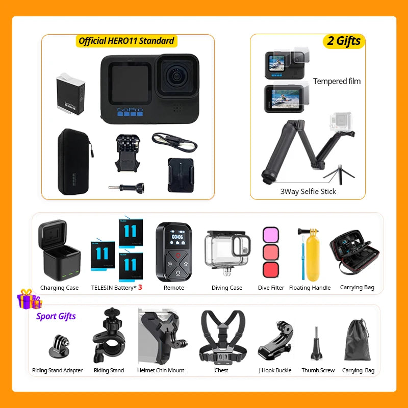 GoPro HERO 11 Black preto esporte ação câmera 27mp fotos gp2 5.3k60 2.7k240 gopro 11 esportes câmera à prova dhyperágua hypersmooth 5.0 hero11