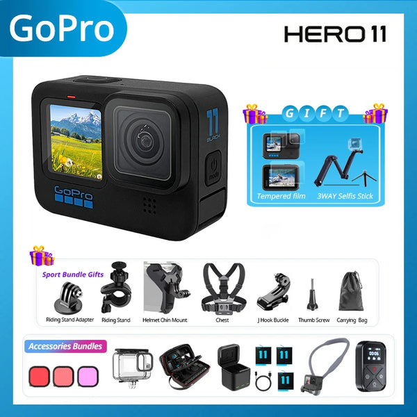 GoPro HERO 11 Black preto esporte ação câmera 27mp fotos gp2 5.3k60 2.7k240 gopro 11 esportes câmera à prova dhyperágua hypersmooth 5.0 hero11