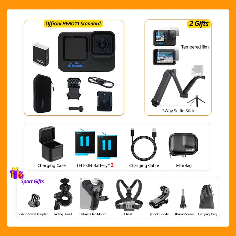 GoPro HERO 11 Black preto esporte ação câmera 27mp fotos gp2 5.3k60 2.7k240 gopro 11 esportes câmera à prova dhyperágua hypersmooth 5.0 hero11