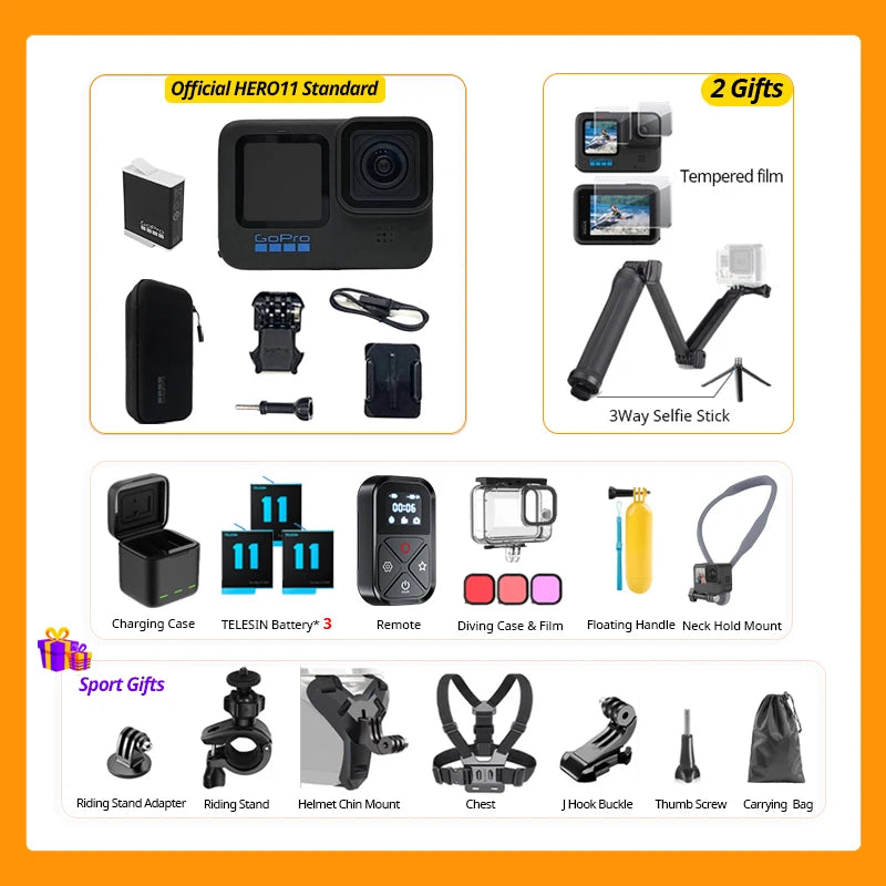 GoPro HERO 11 Black preto esporte ação câmera 27mp fotos gp2 5.3k60 2.7k240 gopro 11 esportes câmera à prova dhyperágua hypersmooth 5.0 hero11