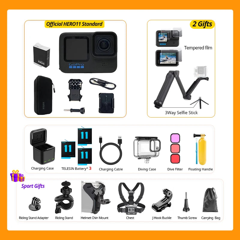 GoPro HERO 11 Black preto esporte ação câmera 27mp fotos gp2 5.3k60 2.7k240 gopro 11 esportes câmera à prova dhyperágua hypersmooth 5.0 hero11