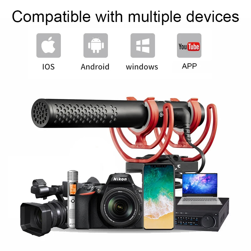 Gravação de vídeo Microfone para Canon, Nikon, Sony, DSLR, Smartphones, iPhone, IOS, Android, YouTube, NTG, Video Mic, Vídeo, Youtube, 3,5mm