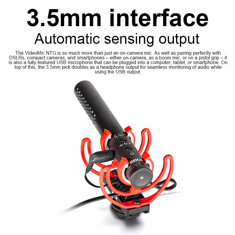 Gravação de vídeo Microfone para Canon, Nikon, Sony, DSLR, Smartphones, iPhone, IOS, Android, YouTube, NTG, Video Mic, Vídeo, Youtube, 3,5mm