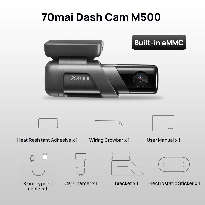 Gravador de Câmera 70mai-Car DVR Dash, M500 1944P 170FOV, GPS, ADAS, Monitor de Estacionamento 24H, eMMC, Armazenamento Embutido
