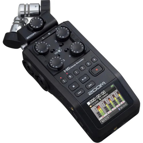 Gravador portátil portátil Zoom H6 com cápsula de Mic único, todo preto, 6-Input, 6-Track