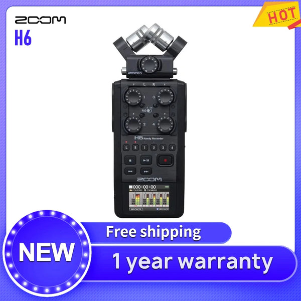Gravador portátil portátil Zoom H6 com cápsula de Mic único, todo preto, 6-Input, 6-Track