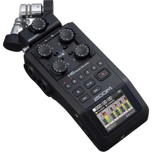 Gravador portátil portátil Zoom H6 com cápsula de Mic único, todo preto, 6-Input, 6-Track