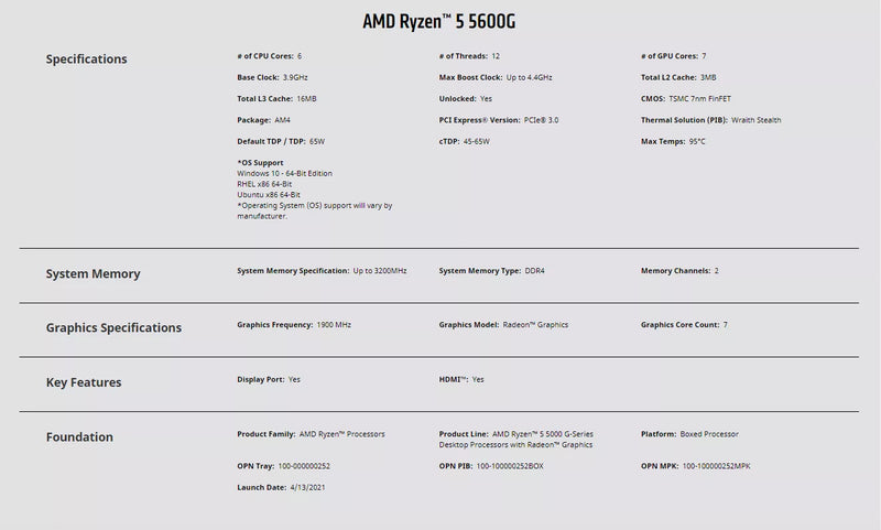 Processador para CPU AMD Ryzen 5, R5 5600G, 3,9 GHz, Núcleo 6, 12 Thread, 65W, L3 = 16M, Soquete 100-000000252, AM4, Ventilador Novo e Have