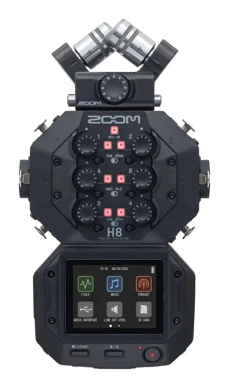 Interface de áudio usb multicanais h8, gravador, 12 pistas, gravação simultânea para gravação, música e podcast de campo