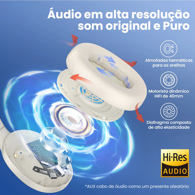 HAYLOU S35 ANC Auscultadores sem fios, Over-Ear, 42dB, ANC Auscultadores, Bluetooth 5.2, 40 milímetros Driver Dinâmico, 60 horas de bateria Fones de ouvido