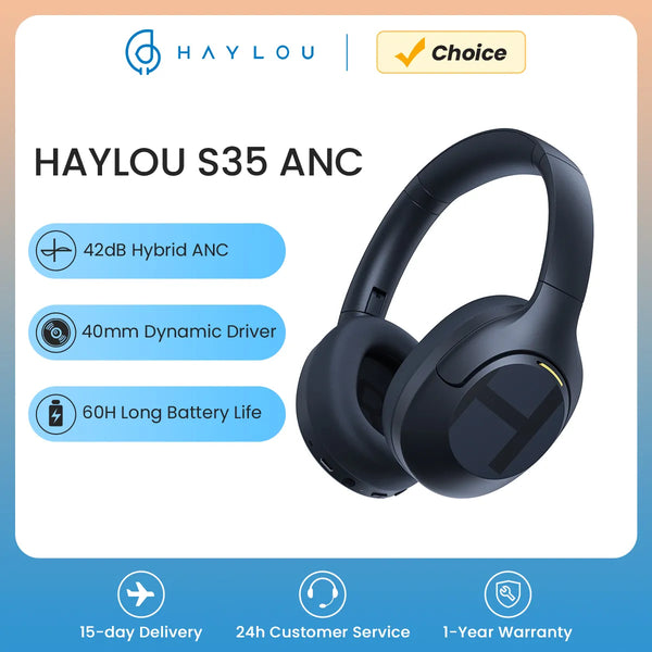 HAYLOU S35 ANC Auscultadores sem fios, Over-Ear, 42dB, ANC Auscultadores, Bluetooth 5.2, 40 milímetros Driver Dinâmico, 60 horas de bateria Fones de ouvido