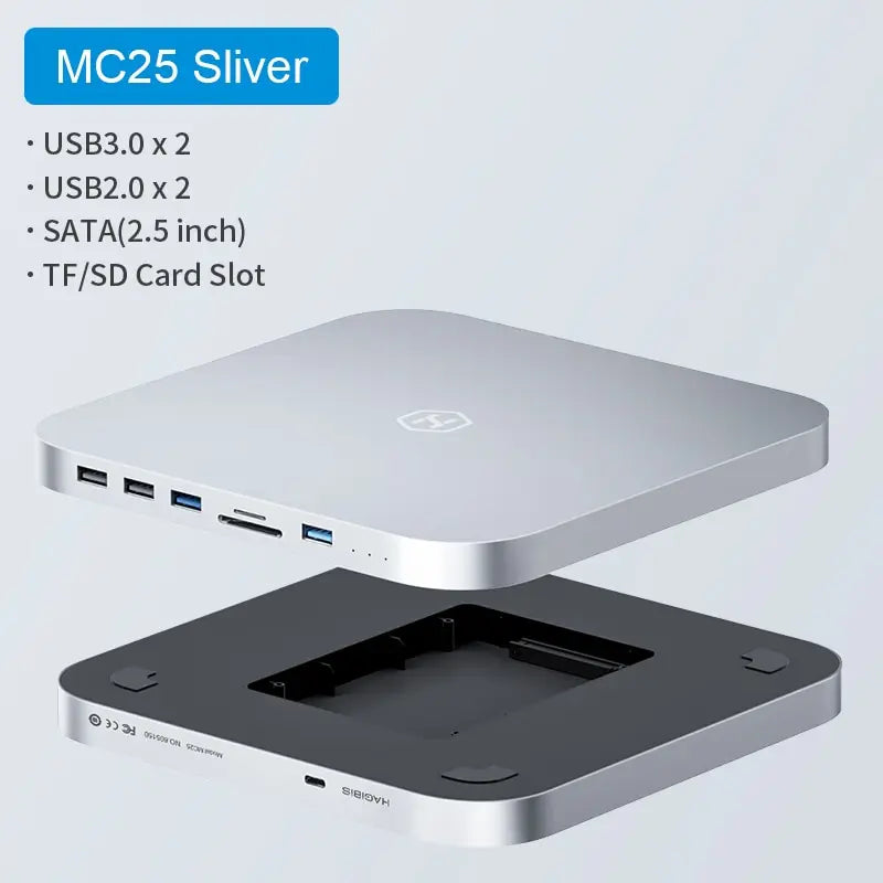 Hagibis-Hub USB C com Gabinete de Disco Rígido, Docking Station Tipo C, 2.5 SATA, NVME M.2 SSD Case, 4K DP, USB 3.0, M1, M2 para Mac Mini, Mini