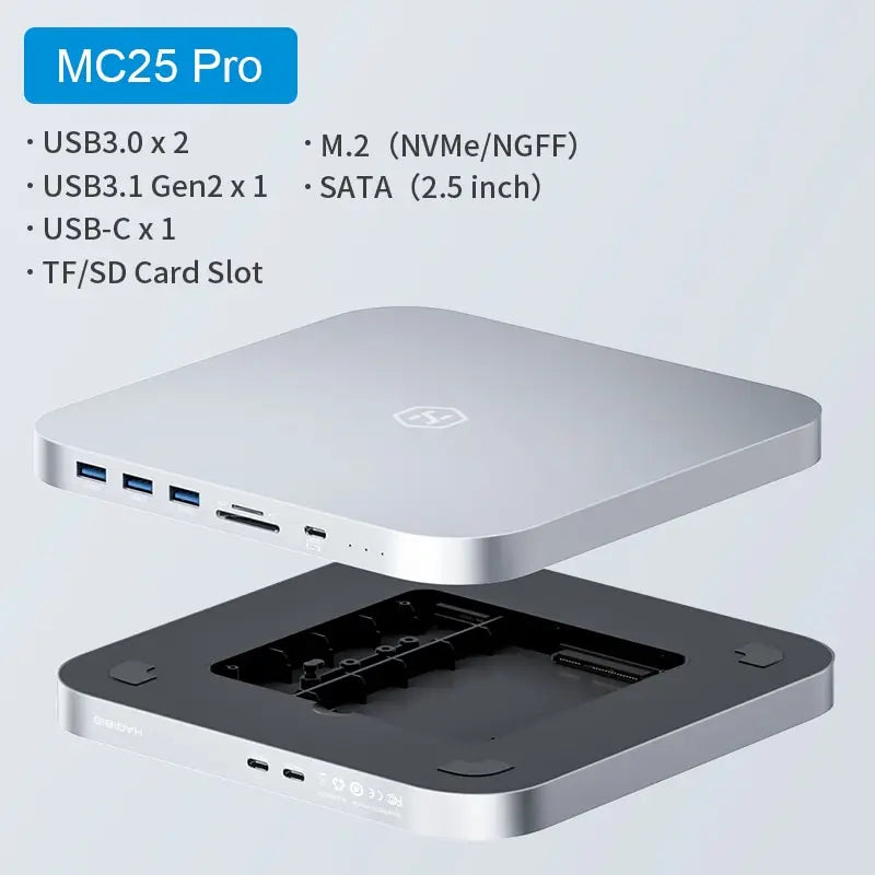 Hagibis-Hub USB C com Gabinete de Disco Rígido, Docking Station Tipo C, 2.5 SATA, NVME M.2 SSD Case, 4K DP, USB 3.0, M1, M2 para Mac Mini, Mini