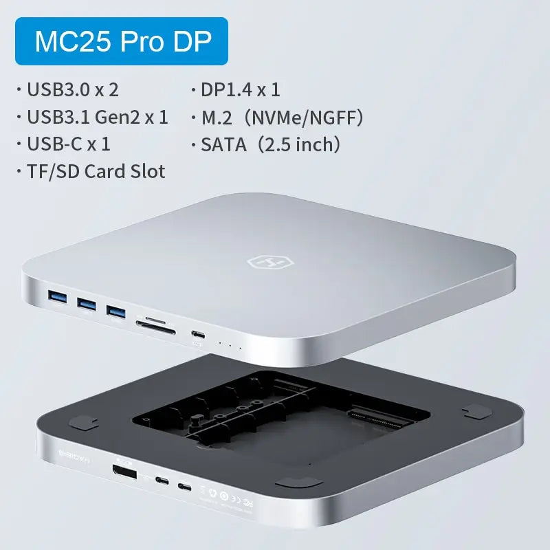 Hagibis-Hub USB C com Gabinete de Disco Rígido, Docking Station Tipo C, 2.5 SATA, NVME M.2 SSD Case, 4K DP, USB 3.0, M1, M2 para Mac Mini, Mini