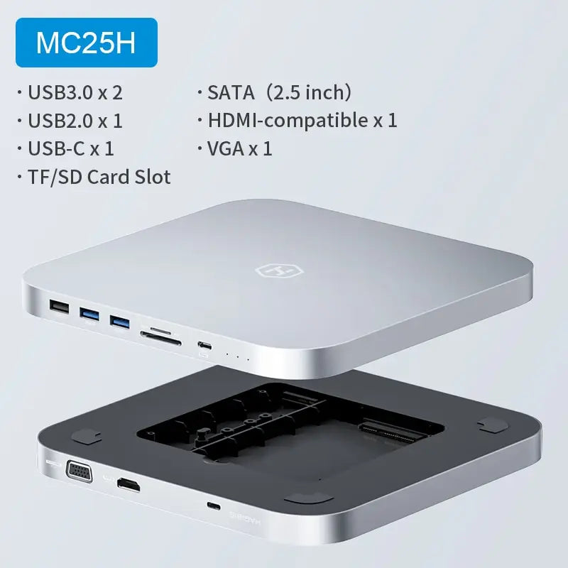 Hagibis-Hub USB C com Gabinete de Disco Rígido, Docking Station Tipo C, 2.5 SATA, NVME M.2 SSD Case, 4K DP, USB 3.0, M1, M2 para Mac Mini, Mini