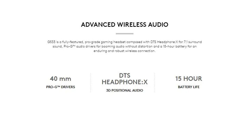 Logitech (g) g533 fones de ouvido 7.1 jogo som surround sem fio fone microfone competição computador fone de ouvido