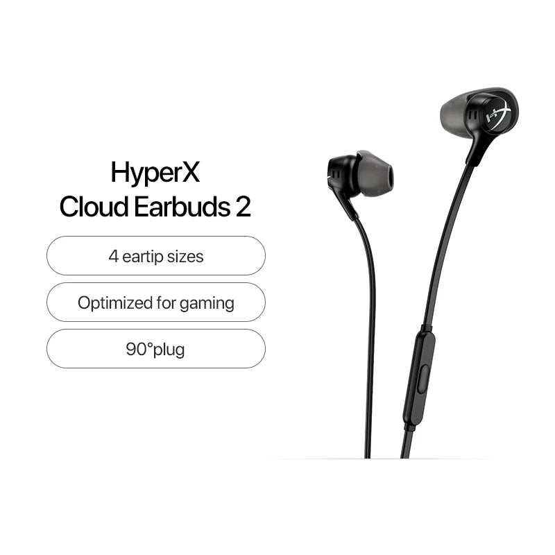 Headset para jogos HyperX com microfone, Cloud Earbuds II, fio imersivo, áudio no jogo, fone de ouvido intra-auricular