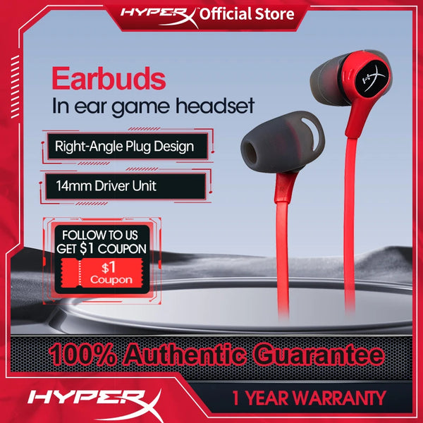 Headset para jogos HyperX com microfone, Cloud Earbuds II, fio imersivo, áudio no jogo, fone de ouvido intra-auricular