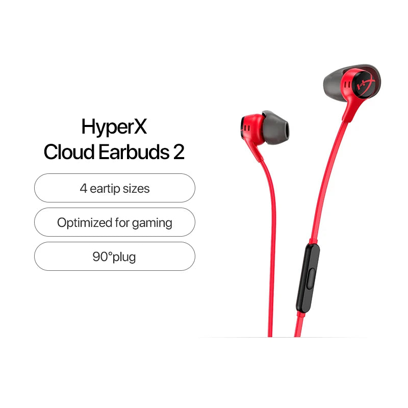 Headset para jogos HyperX com microfone, Cloud Earbuds II, fio imersivo, áudio no jogo, fone de ouvido intra-auricular