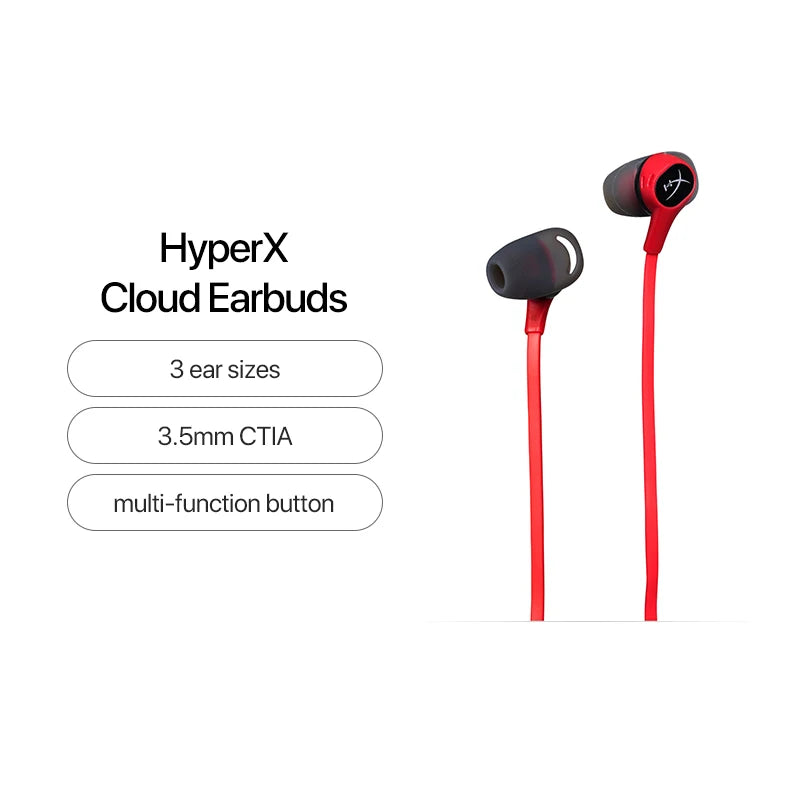 Headset para jogos HyperX com microfone, Cloud Earbuds II, fio imersivo, áudio no jogo, fone de ouvido intra-auricular