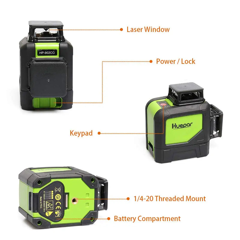 Huepar-Self-Nivelamento Green Beam Laser Level, 360 Graus Linha Cruzada, 8 Linhas, Multi Modo De Pulso Ao Ar Livre, 902CG