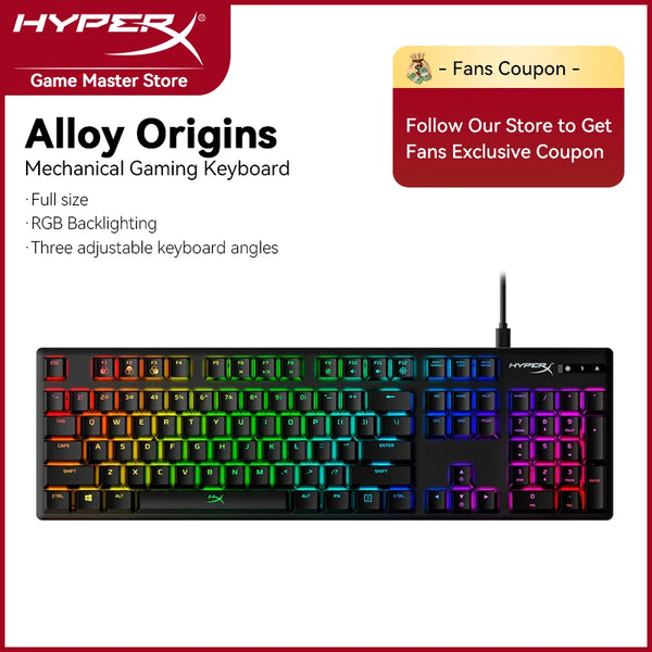 HyperX Alloy Mechanical Gaming Keyboard, Original, Vermelho-Linear, Blue-Clicky, Aqua RGB Backlighting, PC Gamer
