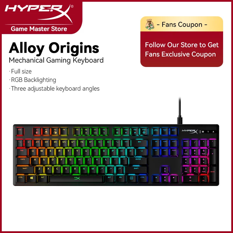 HyperX Alloy Mechanical Gaming Keyboard, Original, Vermelho-Linear, Blue-Clicky, Aqua RGB Backlighting, PC Gamer