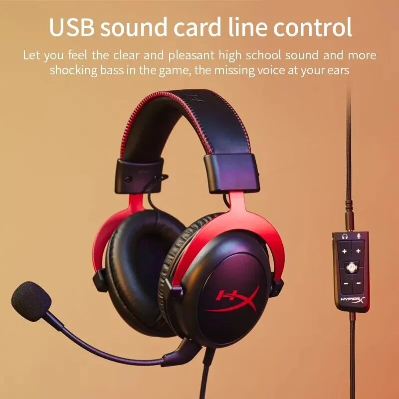 HyperX Cloud 2 Gaming Wire Headset com HiFi 7.1, som surround, microfone Gaming Headphone para PC, PS4, original