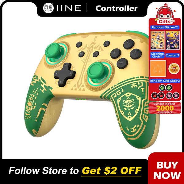 IINE dourado-verde sem fio acordar NFC controlador compatível Nintendo Switch/OLED
