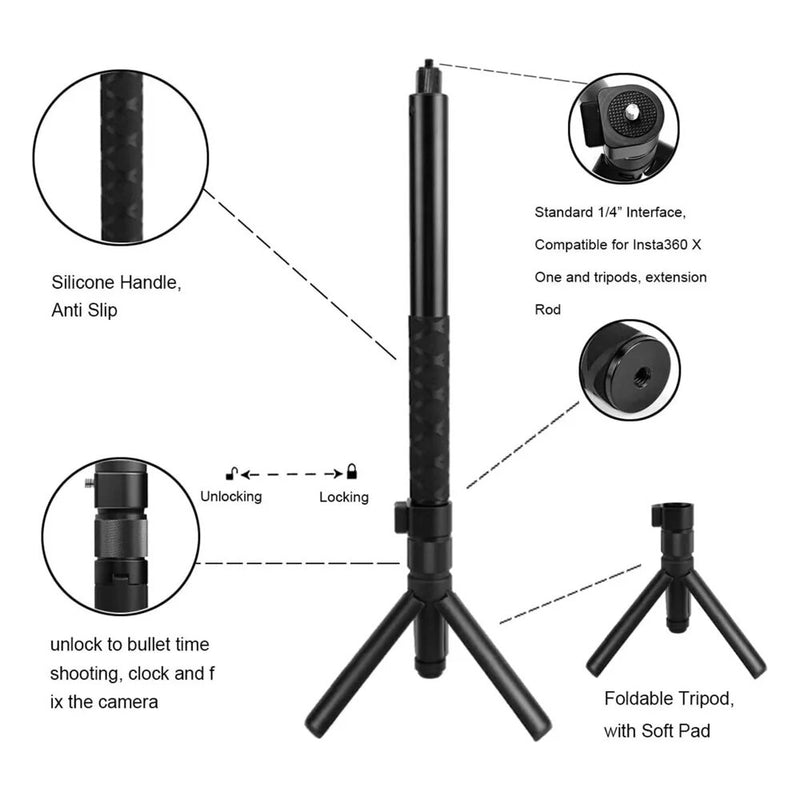 Insta360 Bullet Time Invisible Selfie Stick, acessório de liga de alumínio original, X3, ONE, X2, RS, GO 2