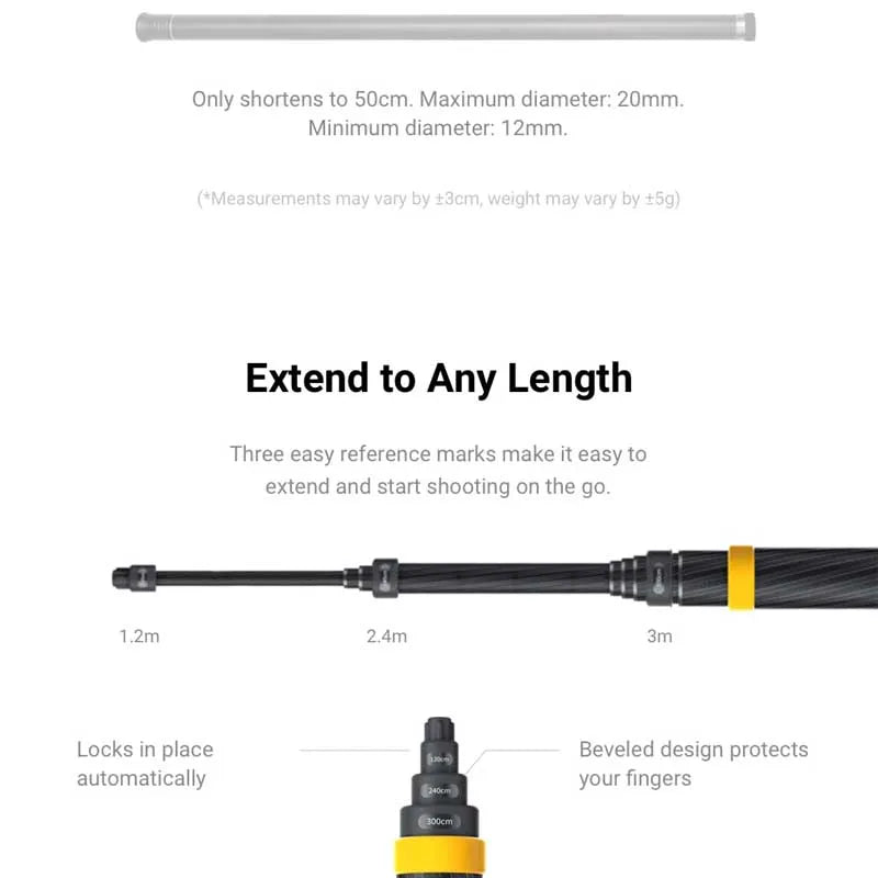 Insta360 nova versão 3m ultra-longa edição prolongada fibra de carbono selfie vara acessórios para insta 360 um x2/um r/um x