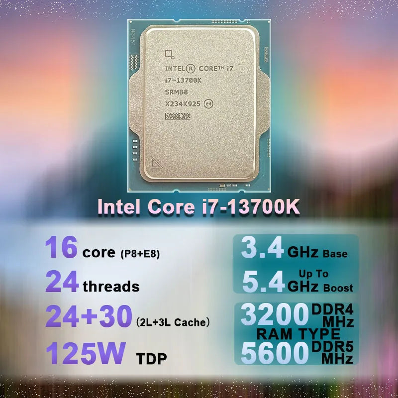 Intel Core i7-13700k, i7 13700k, 3.4 ghz, 16 core, 24 thread, cpu 10nm, l3 = 30m, 125w, lga 1700, sem refrigerador