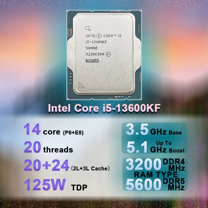 Intel core i5-13600KF i5 13600kf 3.5 ghz 14-core processador cpu de 20 linhas 10nm l3 = 24m 125w lga 1700 novo selado mas sem refrigerador