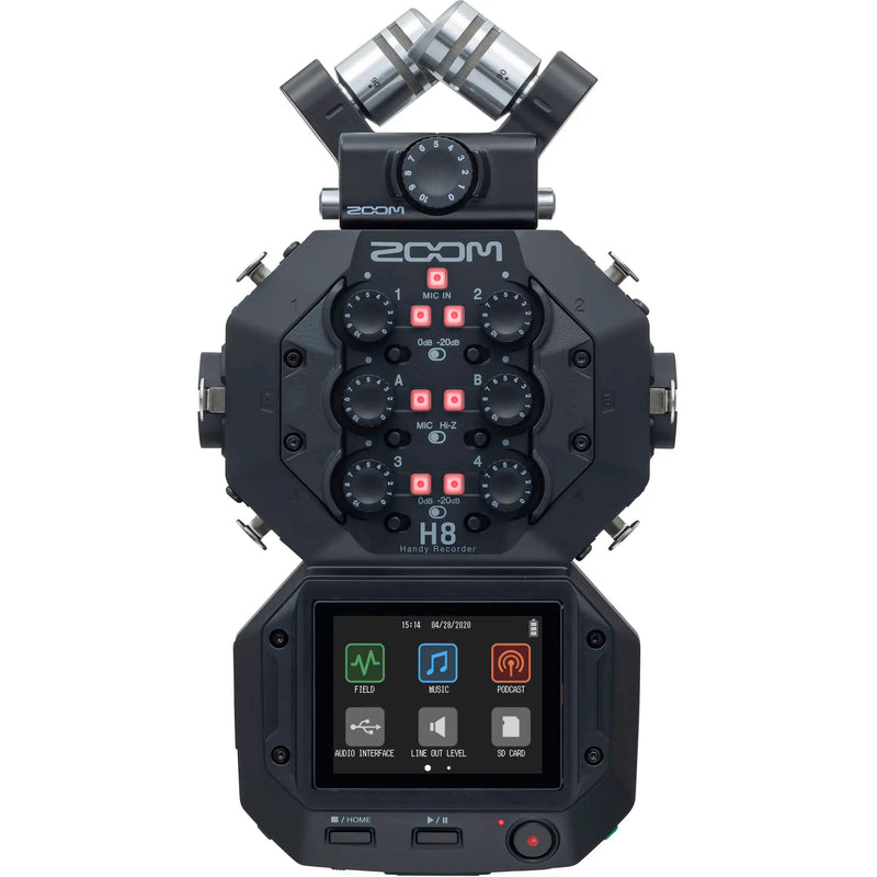 Interface de áudio usb multicanais h8, gravador, 12 pistas, gravação simultânea para gravação, música e podcast de campo