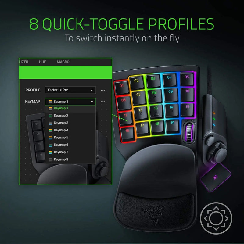 Interruptor de Teclado Razer Tartarus Pro Gaming, Chave Analógica Óptica, 32 Teclas Programáveis, Chroma Personalizável, Iluminação RGB