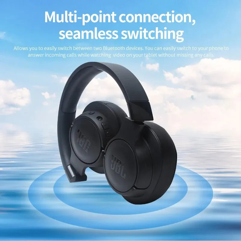 JBL-TUNE 720BT Fones de ouvido sem fio com efeitos sonoros de baixa frequência pura, Bluetooth 5.3, chamadas mãos livres, 100% Original