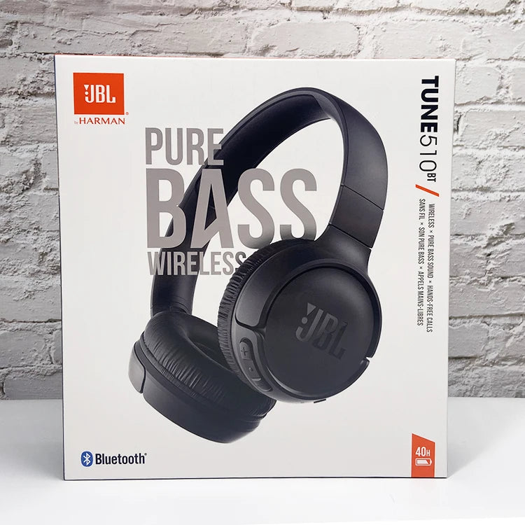 JBL-Tune 510BT Fone de ouvido sem fio Bluetooth, som Purebass, fone de ouvido portátil com microfone, original