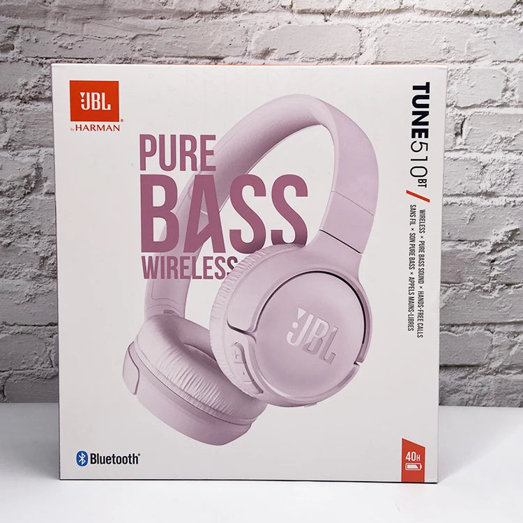 JBL-Tune 510BT Fone de ouvido sem fio Bluetooth, som Purebass, fone de ouvido portátil com microfone, original