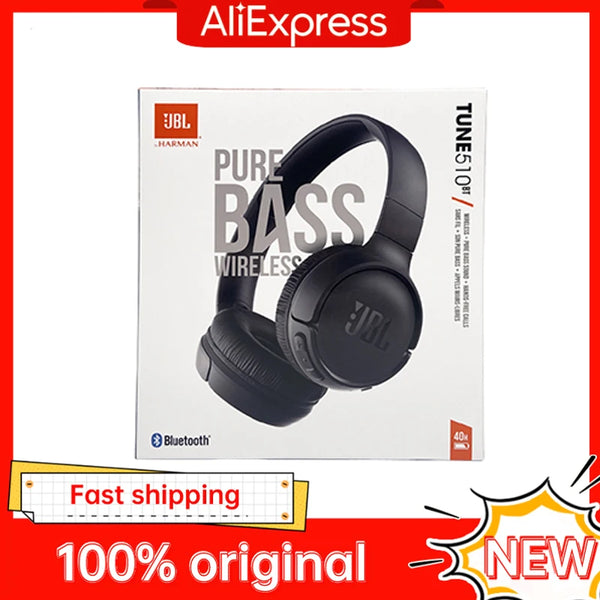 JBL-Tune 510BT Fone de ouvido sem fio Bluetooth, som Purebass, fone de ouvido portátil com microfone, original