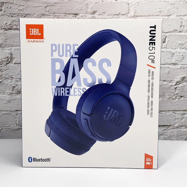 JBL-Tune 510BT Fone de ouvido sem fio Bluetooth, som Purebass, fone de ouvido portátil com microfone, original
