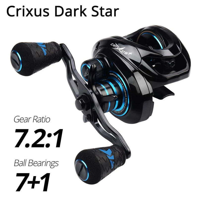 KastKing-Crixus Baitcasting Reel, Super leve, sistema de freio magnético, bobina de pesca de água doce, 7 + 1BBs, 8kg Max Drag, 206g