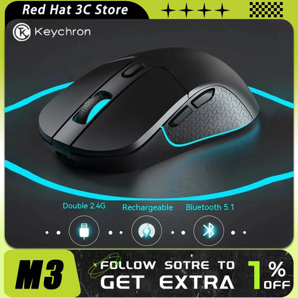 Keychron-M3 Mouse sem fio, 3 Mode, RGB, Sensor PAW3395, Baixa Latência, 26000DPI, E-Sports, Jogos, Leve, PC Gamer, Escritório
