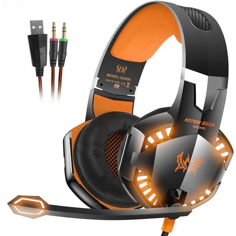 Kotion each-headphone para jogos de computador g2000, fones de ouvido estéreo, para pc, notebook, ps4, com luz led, grave profundo