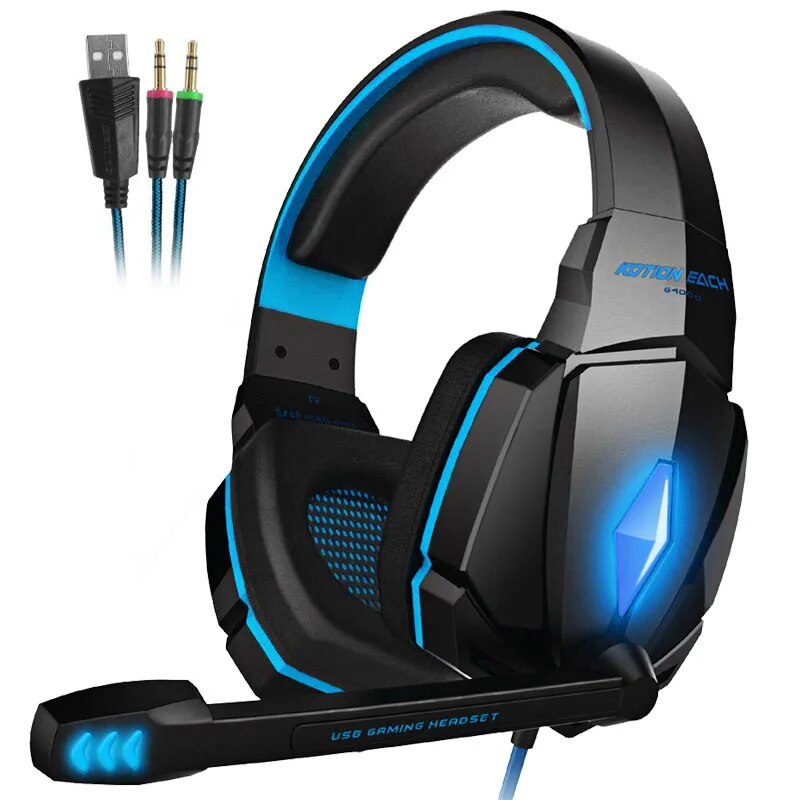Kotion each-headphone para jogos de computador g2000, fones de ouvido estéreo, para pc, notebook, ps4, com luz led, grave profundo