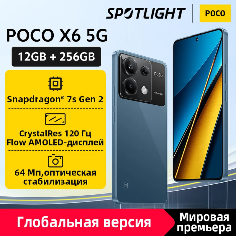 [Lançamento mundial] POCO X6 5G Snapdragon 7s Gen 2 Smartphone 120Hz Flow AMOLED Tela Câmera Tripla de 64 MP com OIS 67W de Carregamento rápido NFC