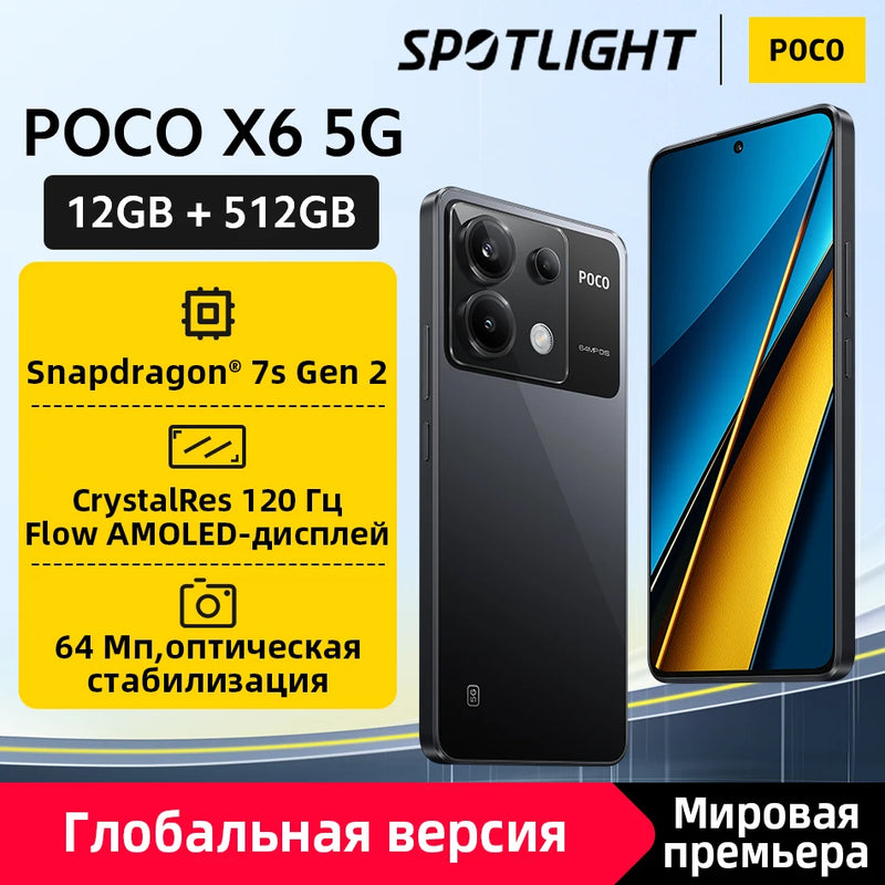[Lançamento mundial] POCO X6 5G Snapdragon 7s Gen 2 Smartphone 120Hz Flow AMOLED Tela Câmera Tripla de 64 MP com OIS 67W de Carregamento rápido NFC