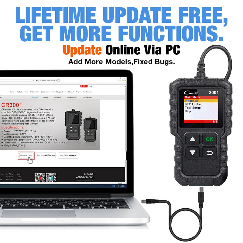 Lançamento x431 cr3001 carro completo obd2 ferramentas de diagnóstico automotivo leitor código profissional scanner verificação do motor atualização gratuita pk elm327